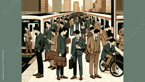 Concept vector illustration of businessmen commuting to work.