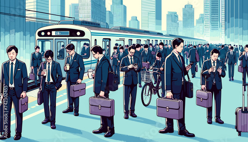 Concept vector illustration of businessmen commuting to work.