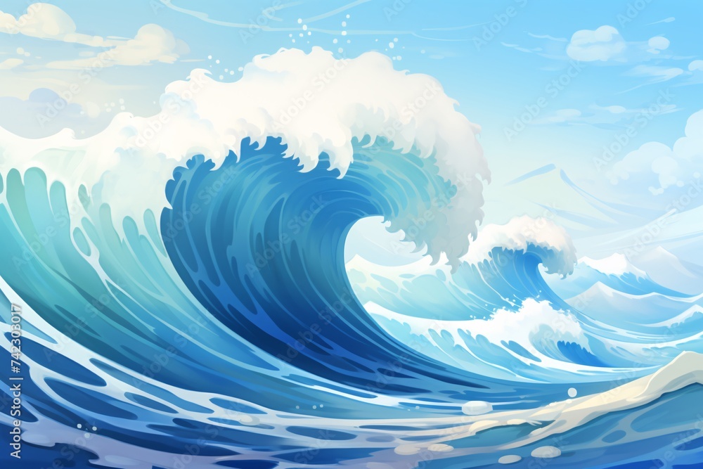Summer beach waves illustration, summer holiday concept illustration of seaside vacation Summer beach waves illustration, summer holiday concept illustration of seaside vacation