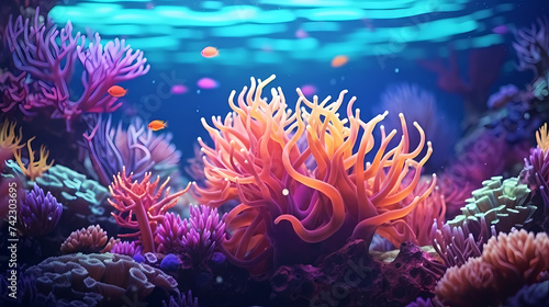 Colorful tropical coral reef with various marine species © Derby