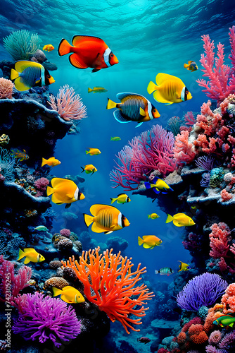 Seabed with corals and colorful fish