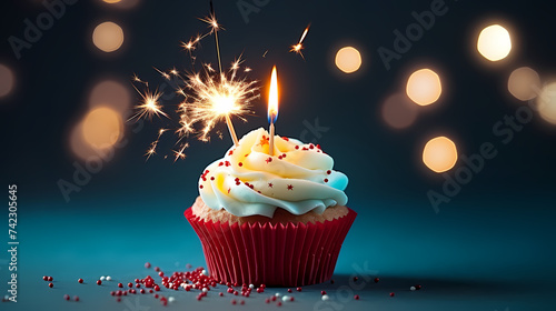 Celebration cupcakes with fireworks, perfect for birthday or party theme designs and promotions