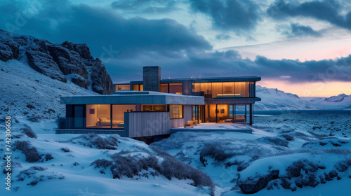 A true oasis in the midst of a frozen landscape this private house offers warm and inviting interiors thanks to its carefully designed insulation and geothermal heating system