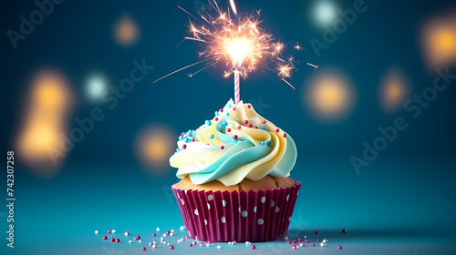 Celebration cupcakes with fireworks, perfect for birthday or party theme designs and promotions