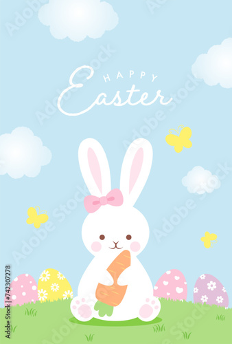 easter vector background with bunny and eggs for banners, cards, flyers, social media wallpapers, etc.