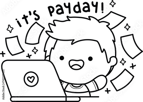 a vector of a guy having a payday in black and white coloring
