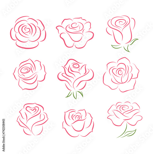 Set of rose flower design elements