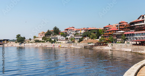 Fototapeta Naklejka Na Ścianę i Meble -  Nessebar old town beach, Bulgaria, Back sea coastal landscape
