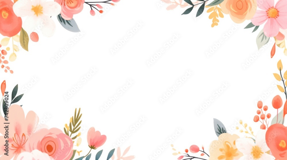 Floral Frame With Pink and Orange Flowers Floral Frame With Pink and Orange Flowers