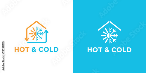 logo template for heating and air conditioning. Hot and cold weather change for editable vector logo design on white background