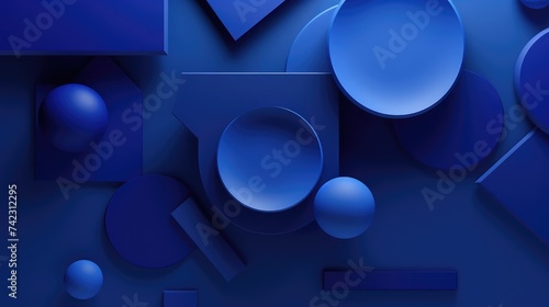 Blue geometric background with 3d shapes