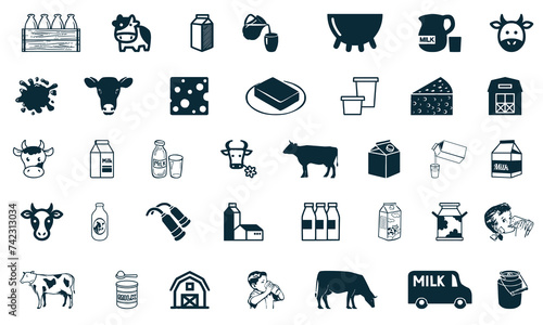 Milk and dairy icon set