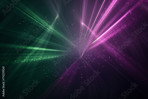 Asymmetric purple and green light burst, an abstract ray of light, background overlay