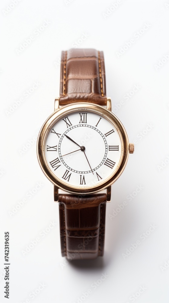 Stock image of a wristwatch on a white background, elegant and timeless design Generative AI Stock image of a wristwatch on a white background, elegant and timeless design Generative AI
