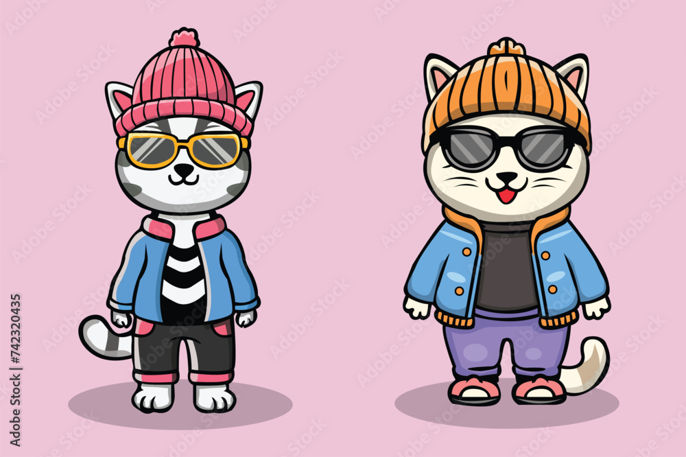 Cute cat, baby cat ,character illustration cat wearing jacket VECTOR Cute cat, baby cat ,character illustration cat wearing jacket VECTOR