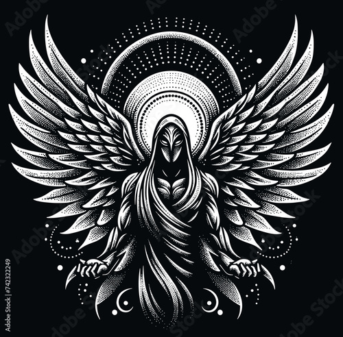 Majestic Winged Angel in Dotwork