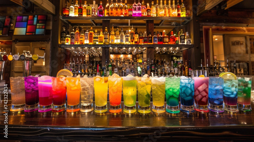 A rainbow of colorful cocktails all featuring the famous Irish spirit flowing freely from behind the bar.