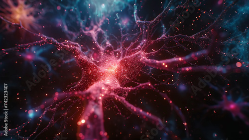 A symphony of interconnected neurons forming an abstract brain, highlighting the beauty and complexity of the human mind. #742323407