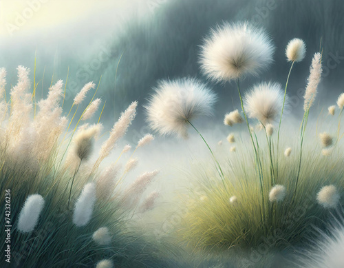 Abstrakcyjne kwiaty dmuchawca, dekoracja ścienna generative ai © Elżbieta Kaps