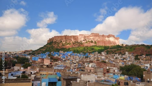 Long shot of Jodhpur, the second largest city in Rajasthan is popularly known as the Blue City. The panoramic view of the cityscape. photo
