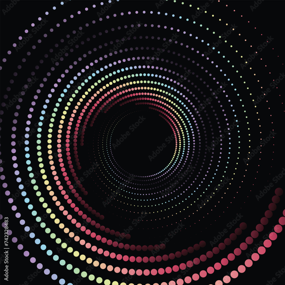 Energetic Prism Rainbow Gradient Swirl Dot Effect on Black Background Energetic Prism Rainbow Gradient Swirl Dot Effect on Black Background