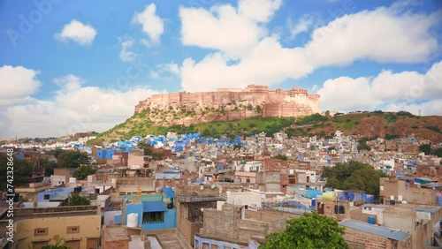 Long shot of Jodhpur, the second largest city in Rajasthan is popularly known as the Blue City. The panoramic view of the cityscape. photo