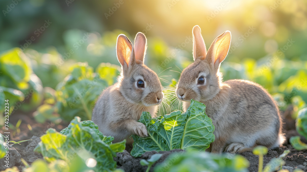 Fototapeta premium Bunnies have breakfast.