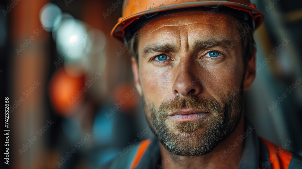 Portrait of a ma in uniform and helmet on the building background, concept of civil engineering Portrait of a ma in uniform and helmet on the building background, concept of civil engineering
