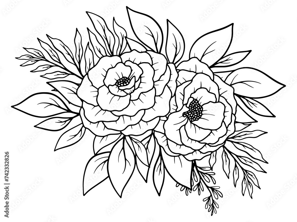 Flower Line Art Arrangement Illustration