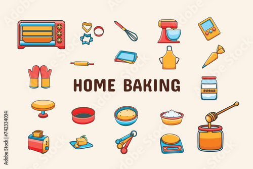 Home Baking Lineal Color Vector Illustration Icon Sticker Set Design Materials