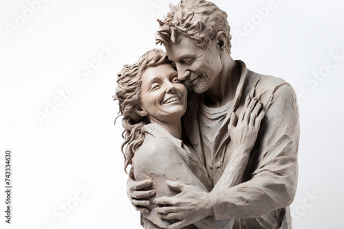 Beautiful sculpture old couple hugging each other. Romantic concept. Concept of mature and long lasting love
