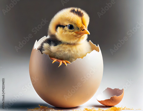 A Cute chic coming out of an egg 