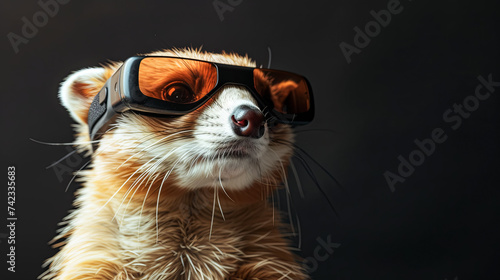 ferret with vision virtual reality sunglass solid background © Дмитрий Симаков