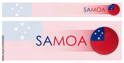 Samoa flag horizontal web banner in modern neomorphism style. Webpage Samoa country header button for mobile application or internet site. Vector