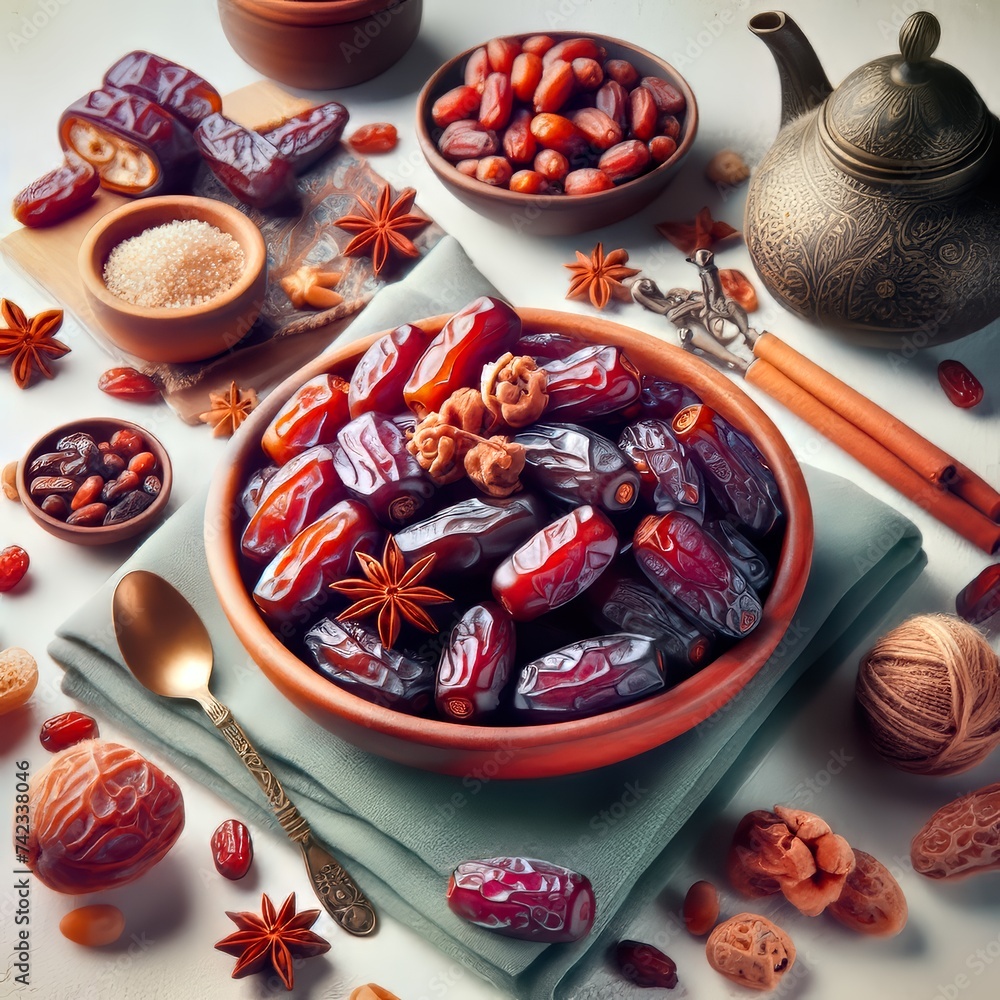 Ramadan iftar with dates, ramadan lantern evening light ai generated image Ramadan iftar with dates, ramadan lantern evening light ai generated image