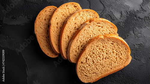 Round bread rusks pile whole wheat toast slices isolated black background, generative ai photo
