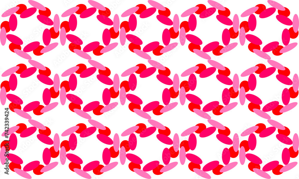 Obraz premium Pink red hexagon flower ring block, circle dot design for fabric printing, seamless patter print background 