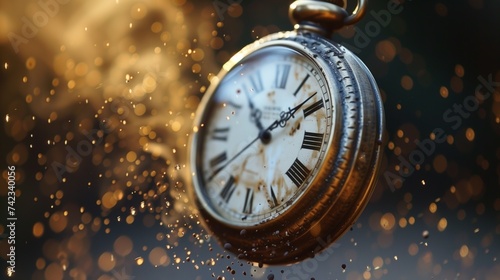 Classic Pocket Watch Suspended in Time with Golden Bokeh Background