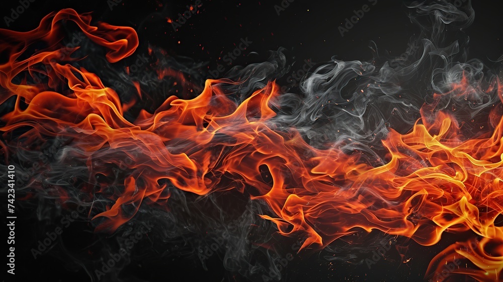Fire flames on black background. Abstract blaze fire flame texture background.