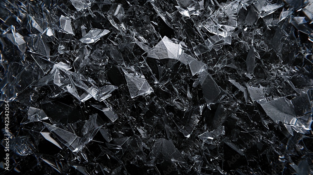 Fractal black ice on a black background. Close-up shot.