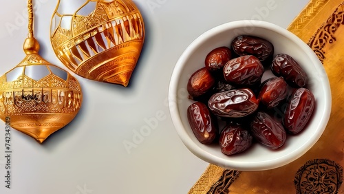 Ramadan iftar with dates, ramadan lantern evening light ai generated image (ID: 742343019)