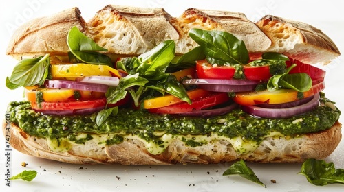 veggie sandwich with vegetables and pesto