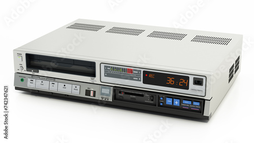 Vintage videocassette recorder or VCR isolated on white background. 3D illustration