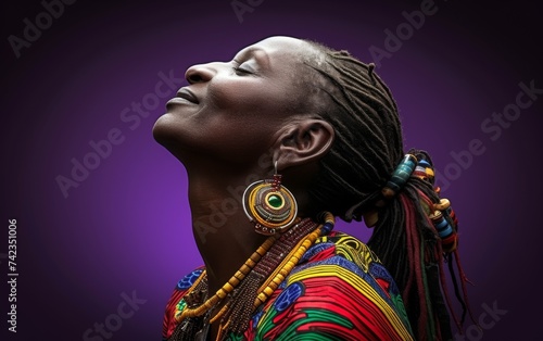A woman with dreadlocks gazes upward at the sky in contemplation © imagineRbc