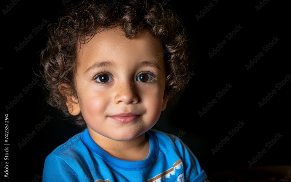A close-up view of a multiracial child wearing a blue shirt A close-up view of a multiracial child wearing a blue shirt