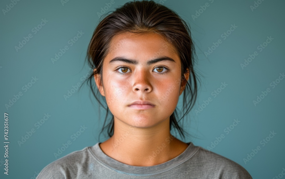 A multiracial woman with a serious expression on her face A multiracial woman with a serious expression on her face