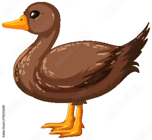 Vector graphic of a cute brown duck standing.