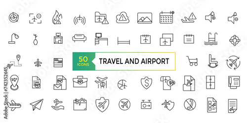 Travel and tourism icon set. Linear icon collection. vacations and holiday symbol vector illustration.
