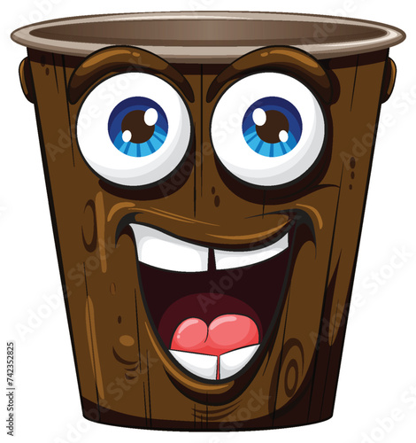 A cheerful wooden cup with a big smile.