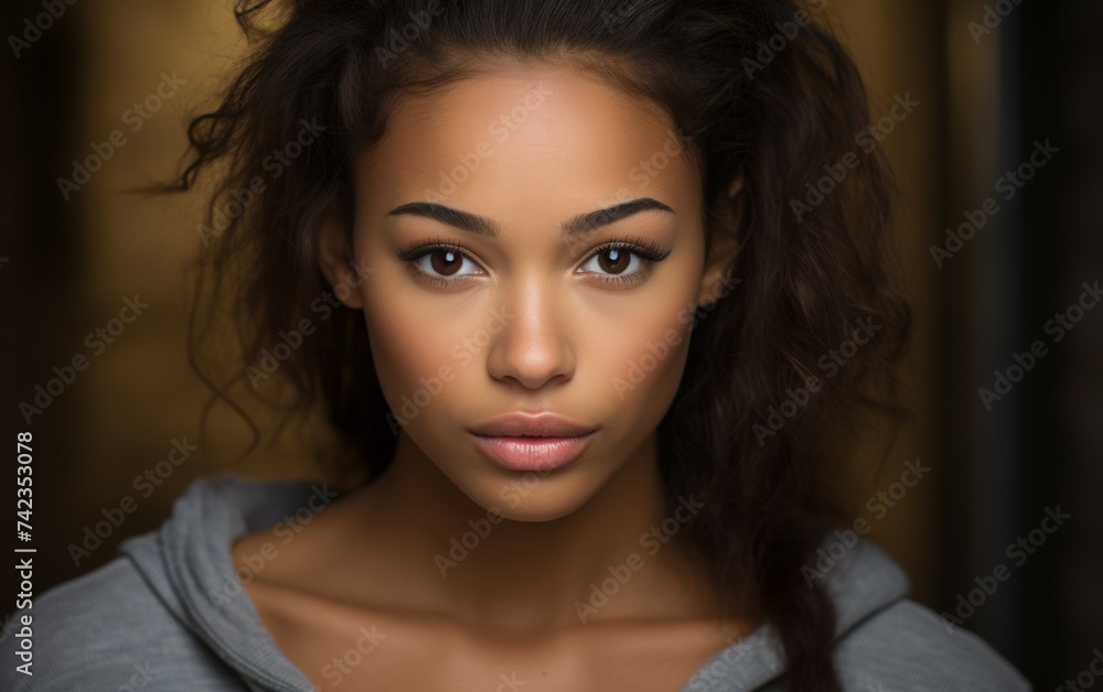 A close-up view of a multiracial person wearing a hoodie A close-up view of a multiracial person wearing a hoodie